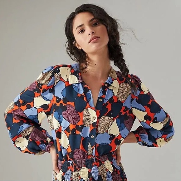 FARM Rio Tops - ANTHROPLOGIE x FARM RIO Stefania Jellybean Cropped Multicolor Boho Blouse XS